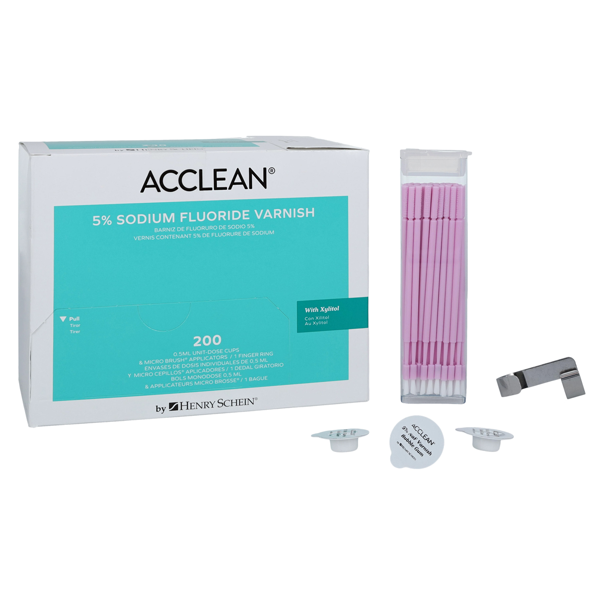 Acclean Fluoride Varnish Cups Unit Dose 5% NaF 0.5 mL Bubblegum 200/Bx